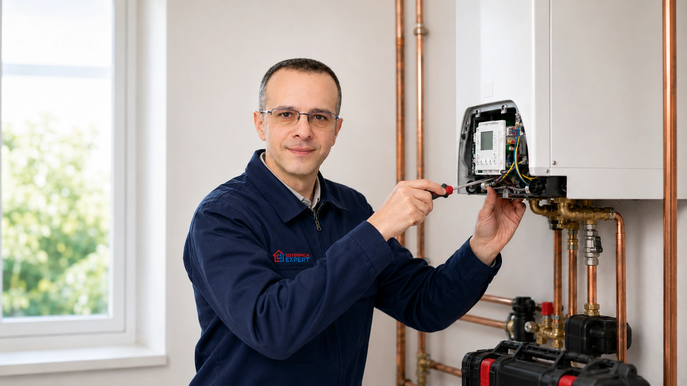 Tehnician 123 Termica Expert verificând o centrală termică