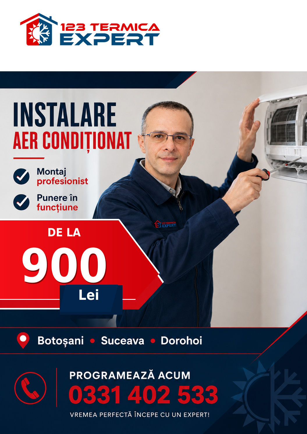 Instalare profesională aer condiționat de la 900 Lei