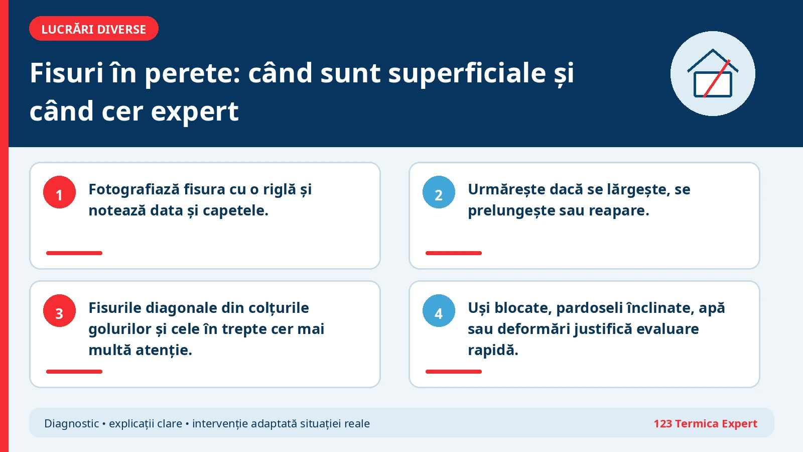 Clasificare vizuală a fisurilor superficiale și a semnelor de alarmă