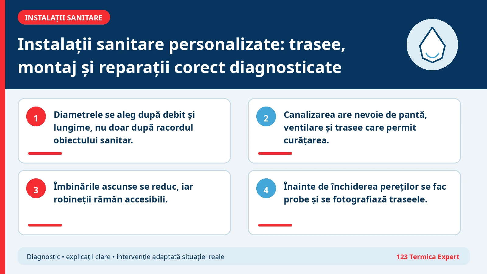 Schemă cu alimentarea cu apă, robineți, obiecte sanitare și traseul de canalizare