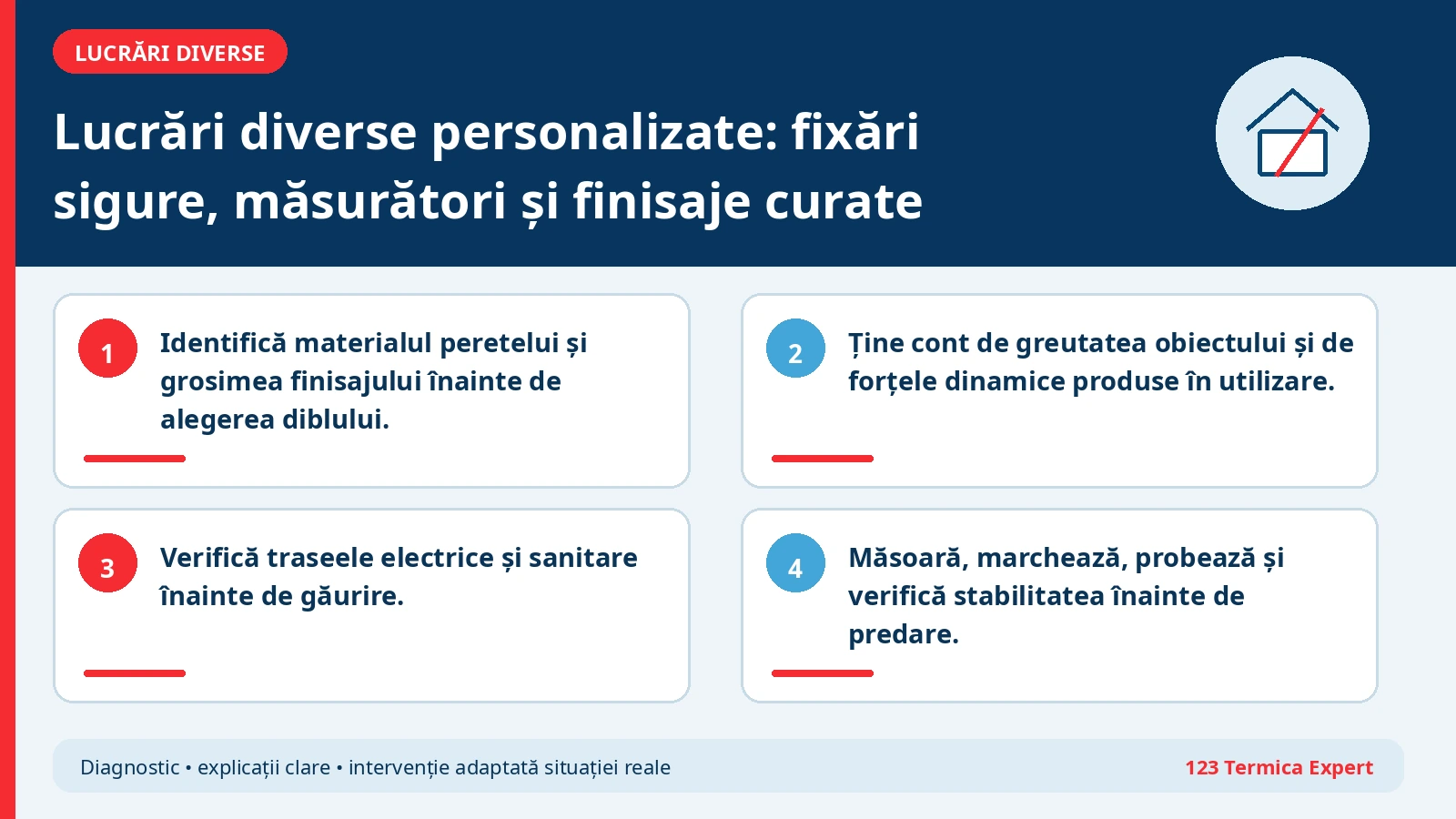 Schemă cu tipuri de suport, fixări și verificarea instalațiilor ascunse